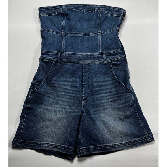American Eagle Women's Strapless Shorts Denim Romper - Size 6 - Picture 1 of 6